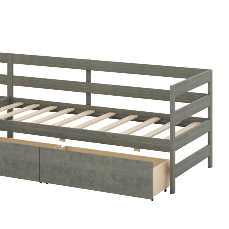 Lit plateforme simple en L avec tiroirs, Gris
