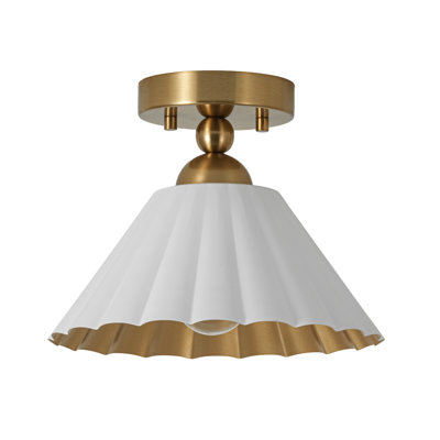 10" Antique Brass Semi Flush Mount Ceiling Light with Pleated Bell Metal Shade