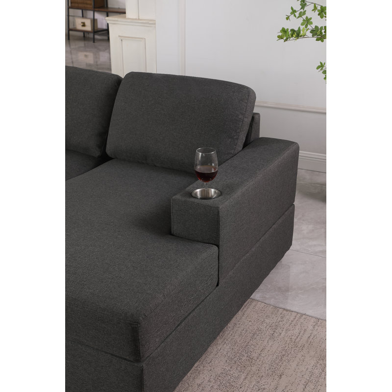 Redwater Upholstered U-Shaped Sectional Right Hand Facing, Dark Gray Linen Blend
