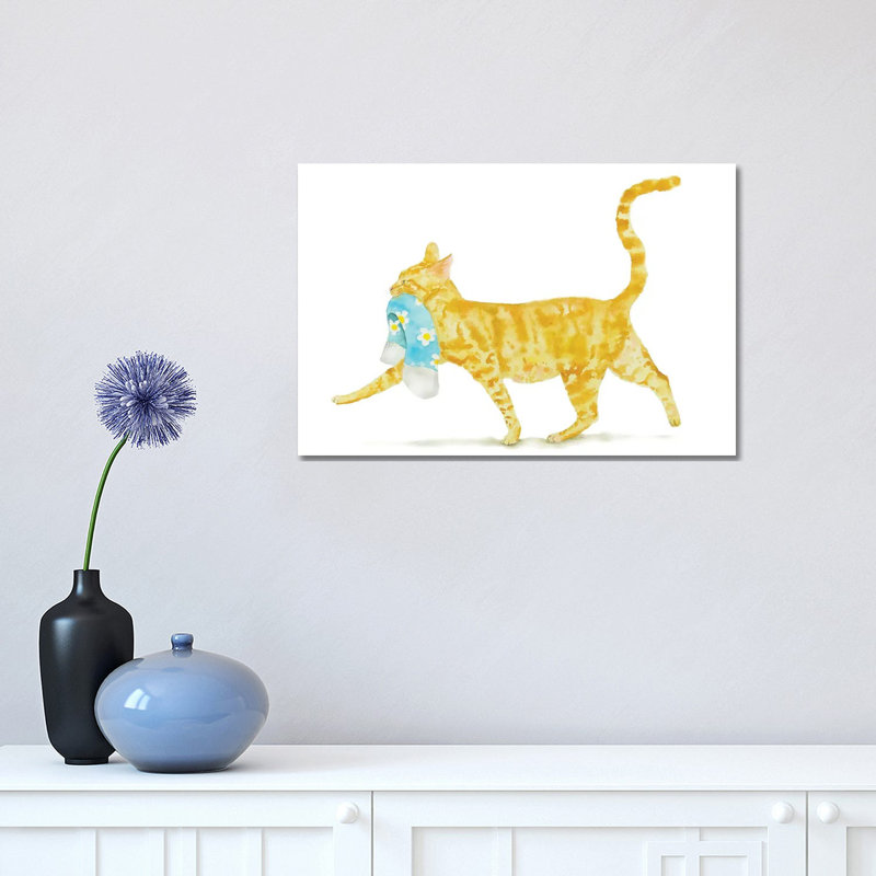 Orange Cat With Sock by Alexey Dmitrievich Shmyrov - Wrapped Canvas Print, 30.48 cm H x 45.72 cm W