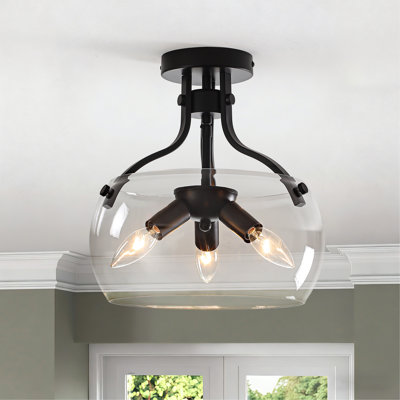 3 - Light Glass Drum Semi Flush Mount Light