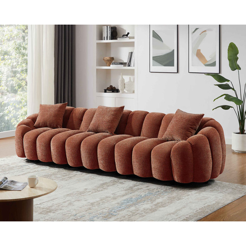 Canapé rembourré standard avec accoudoirs évasés, H 28,74 po x l 126,77 po x P 39 po, Rust Chenille