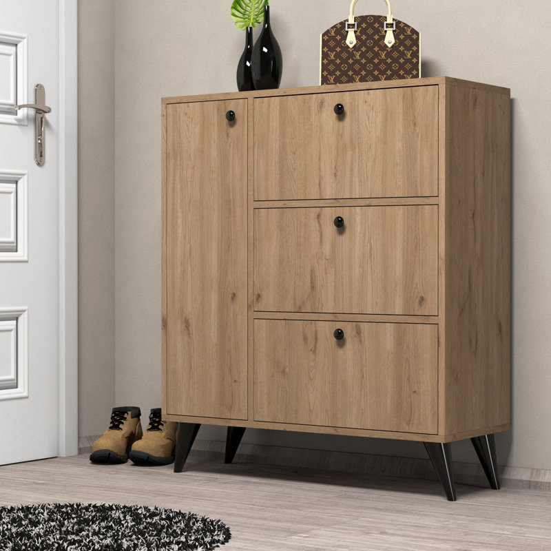 Armoire de rangement pour chaussures 9 paires, Chêne / noir