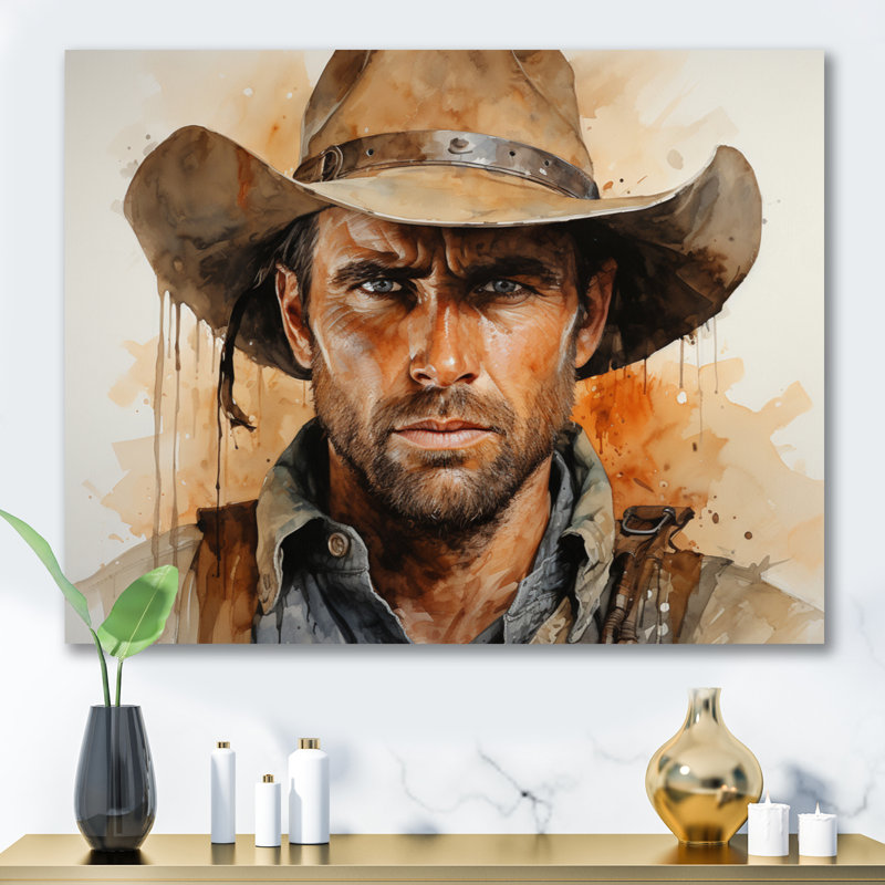 Cowboy Beneath The Wide, reproduction d'art sur toile encadrée, H 34 po x l 44 po, Toile tendue