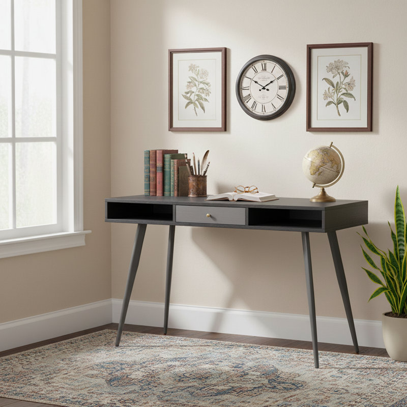 Mid Century Desk With USB Ports And Power Outlet,Modern Writing Study Desk With Drawers,Multifunctional Home Office Computer Desk