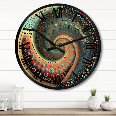 Iridiscdent Pointillism Spiral Turquoise Shades II - Modern Geometric Oversized Wood Wall Clock