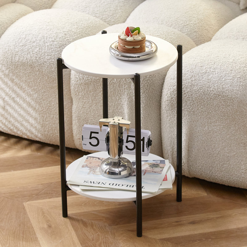 Table basse Rahn, Pierre fossilisée, Blanc, Marron clair