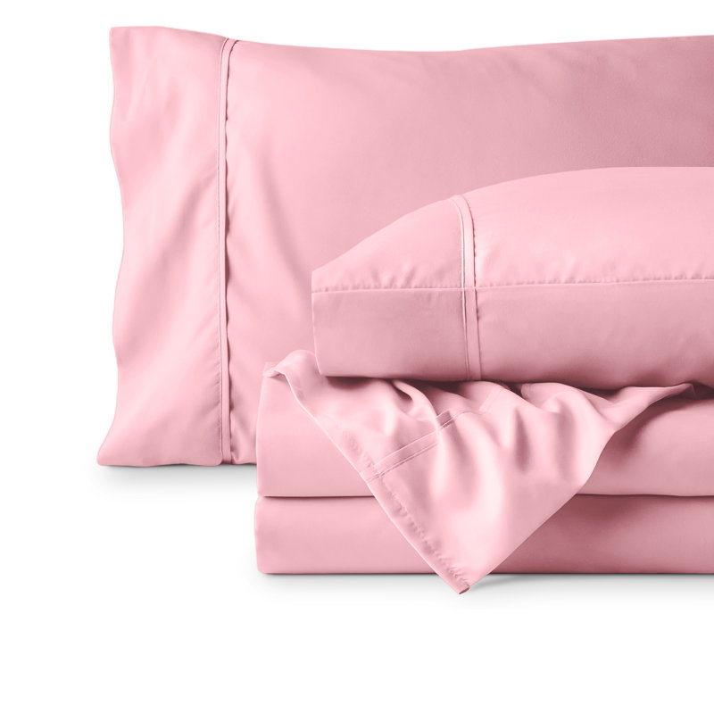 22" Deep Pocket Microfiber Sheet Set, Split Head Flex King Sheet Set with 2 Pillowcases, Light Pink