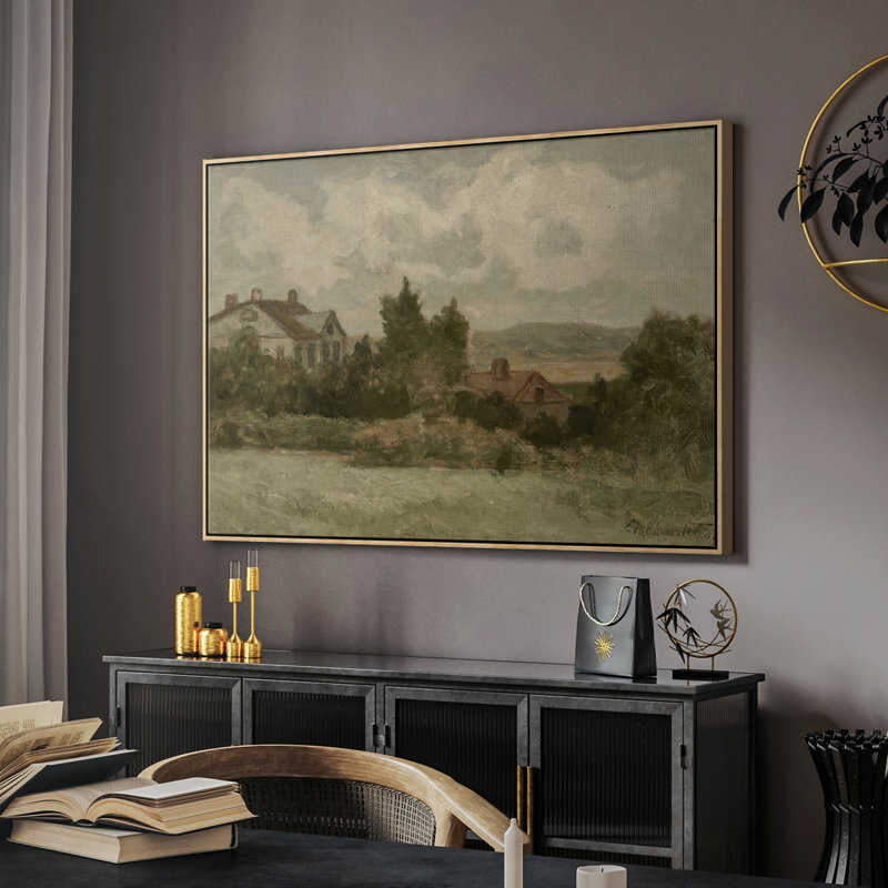 Paysage rétro - DCCCVII, Toile naturelle avec cadre flottant, H 17 po x l 25 po x P 2 po