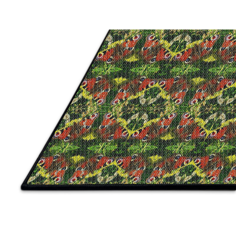 Tapis vert/rouge tissé à la machine, Rectangle 5 pi x 7 pi
