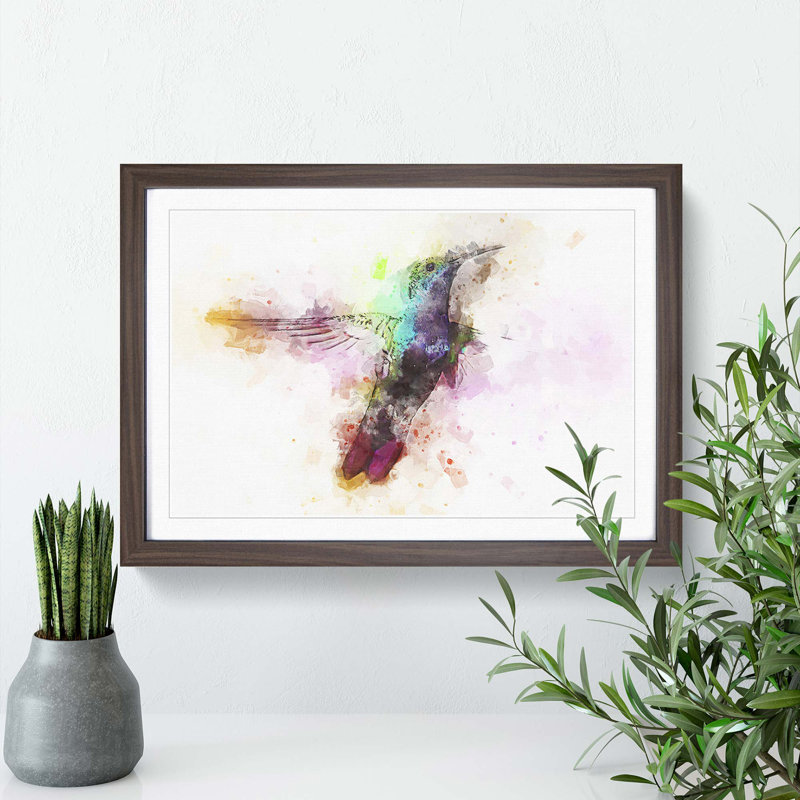 Hummingbird Paint Splash in Abstract - Framed Print, Walnut, 40cm H x 60cm W x 2cm D