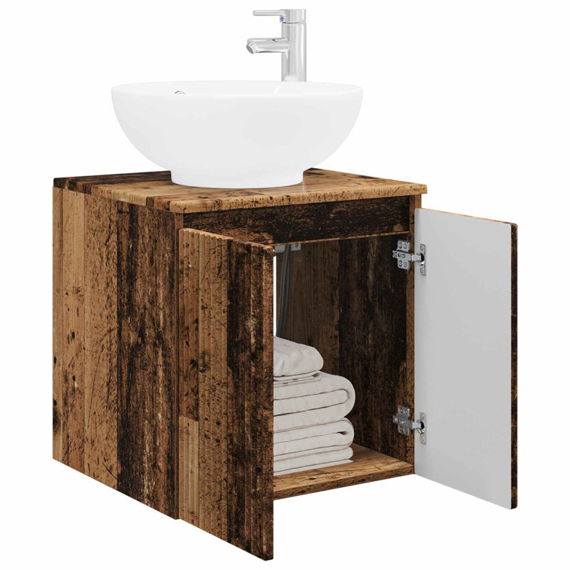Single Bathroom Vanity with Ceramic Basin, Old Wood