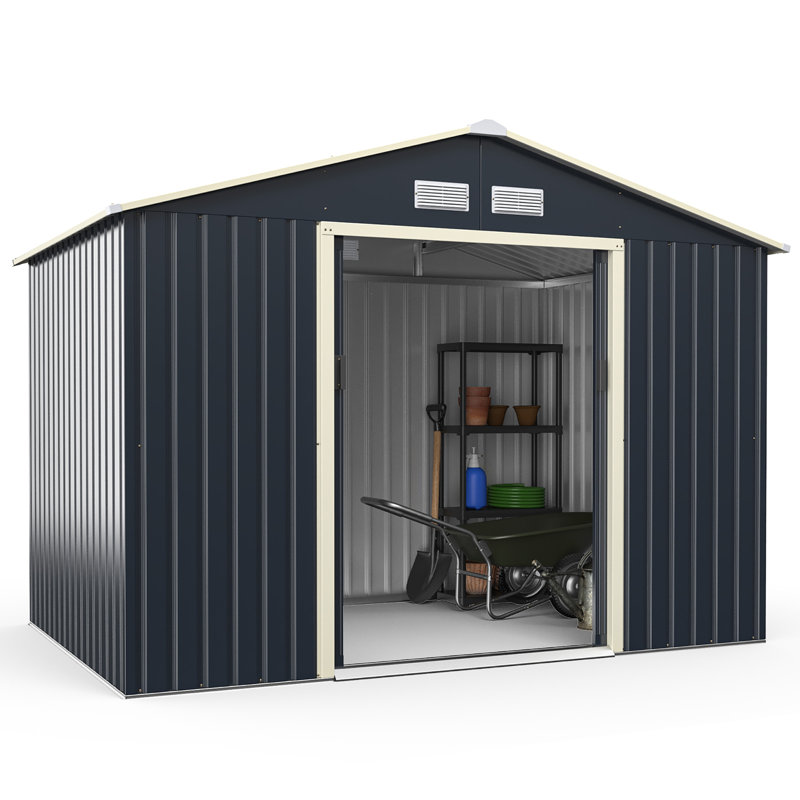 Gray Alloy Steel A-Frame Metal Storage Shed with Double Doors