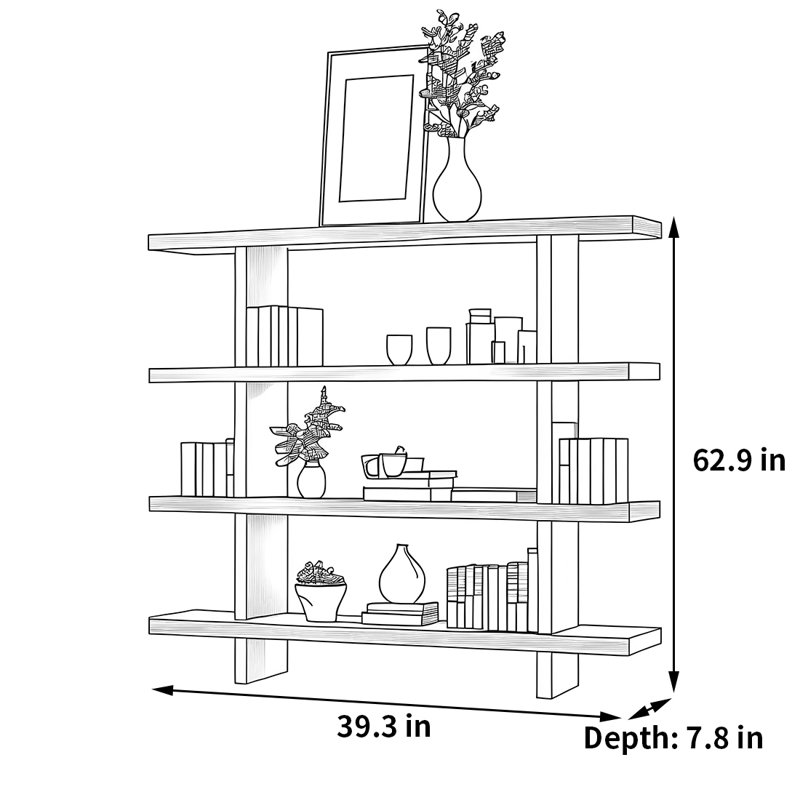 Simple, novel and trendy bookcase, (4 Shelves) 62.9"H x 39.3"W x 7.8"D