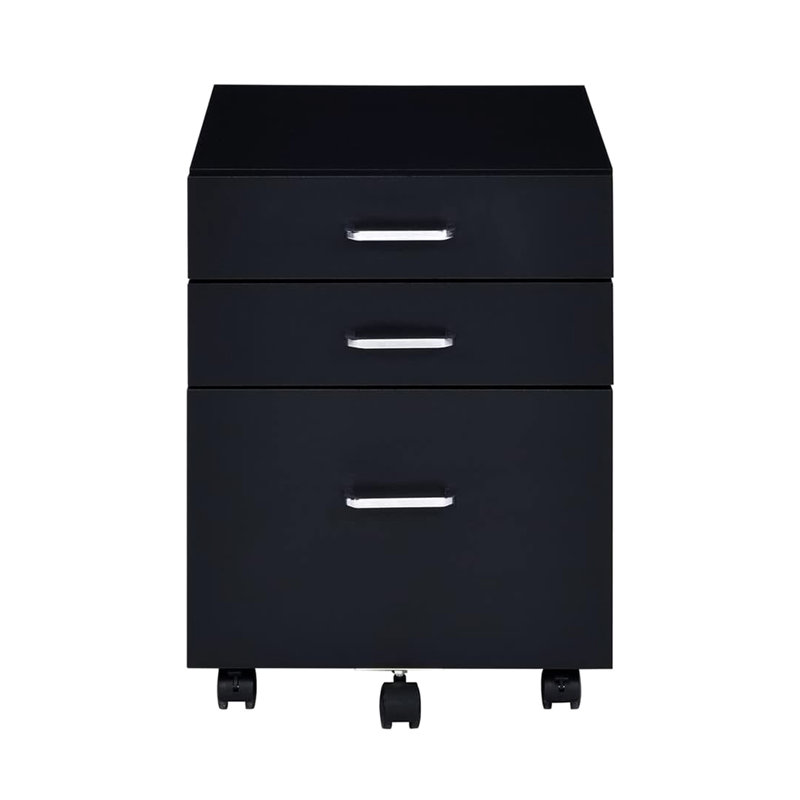 Armoire mobile noire et rectangulaire à 3 tiroirs, plateau épais de 15 mm, assemblé, 5 roulettes, système de rangement pour bibliothèque rectangulaire, tiroirs, poste de travail sophistiqué