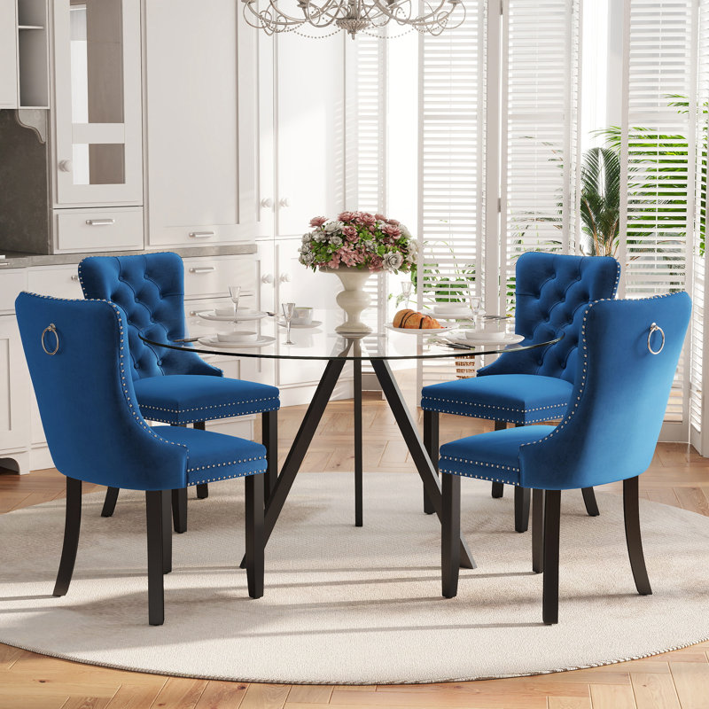 5-Piece Pedestal Dining Set, 30" H x 47" W x 47" D, Blue
