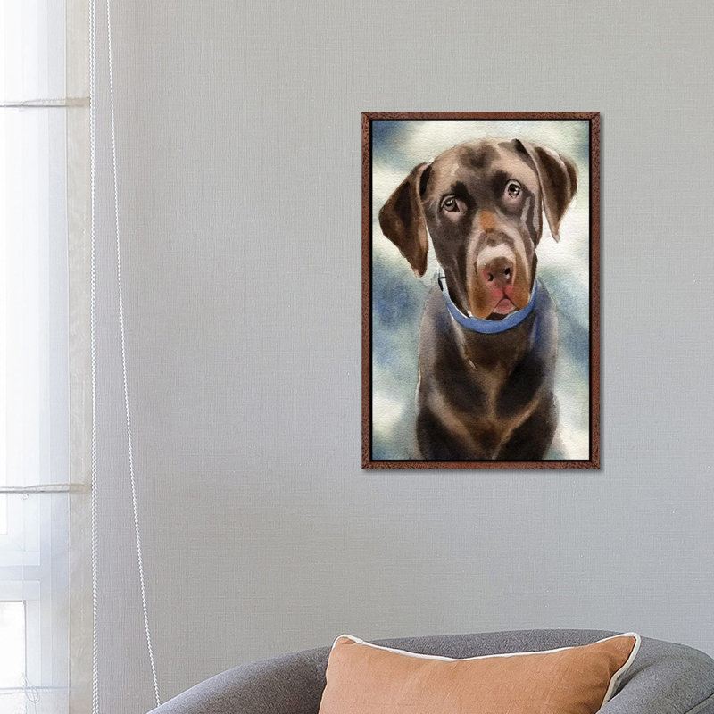 Chocolate Lab Portrait by Rachel Parker - Painting on Canvas, 66.04cm H x 45.72cm W x 3.81cm D, Classic Brown Wood Framed