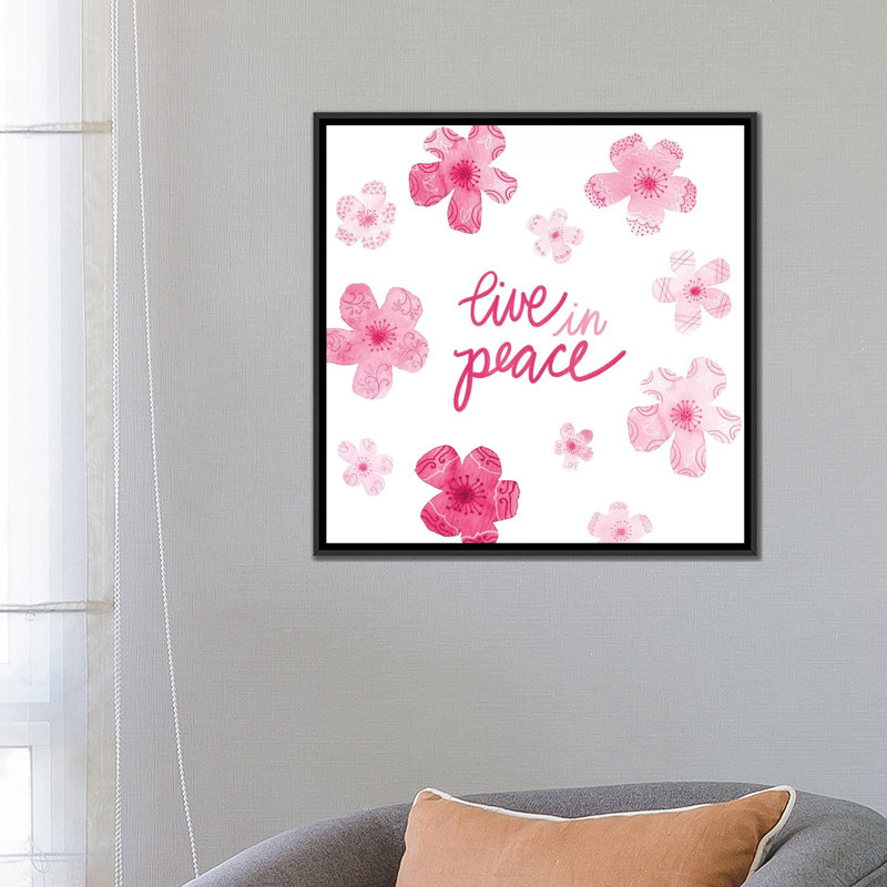 « cascadeing fleurs gentillesse paix ii », impression sur toile, H 18 po x l 18 po x P 1,5 po, Toile avec cadre noir