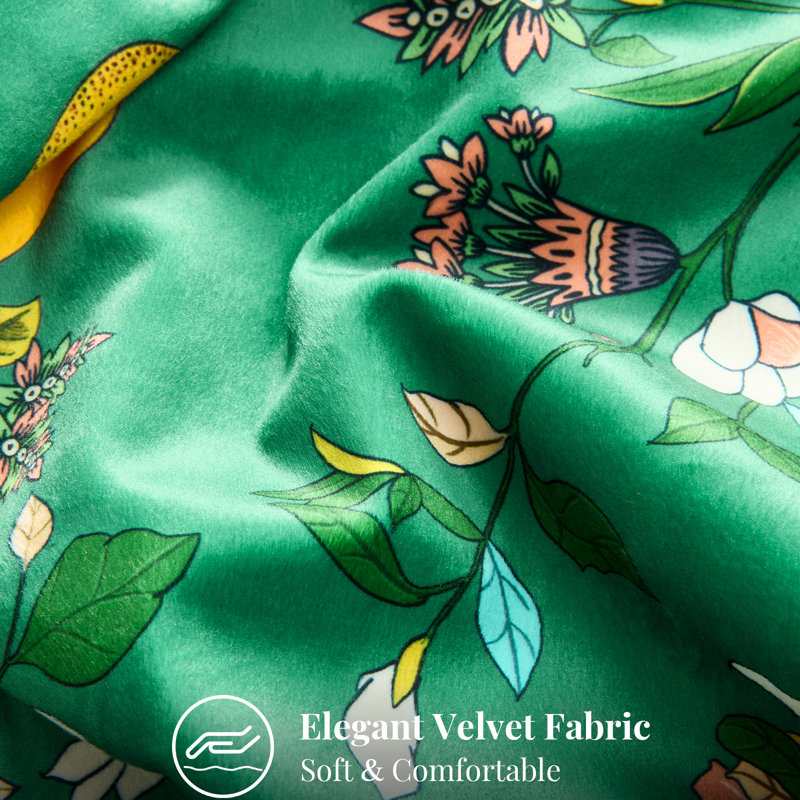 Velvet Floral Hummingbird Pillow Covers, Whimsical Home Decorative Sofa Bed Covers, Square 20", Green