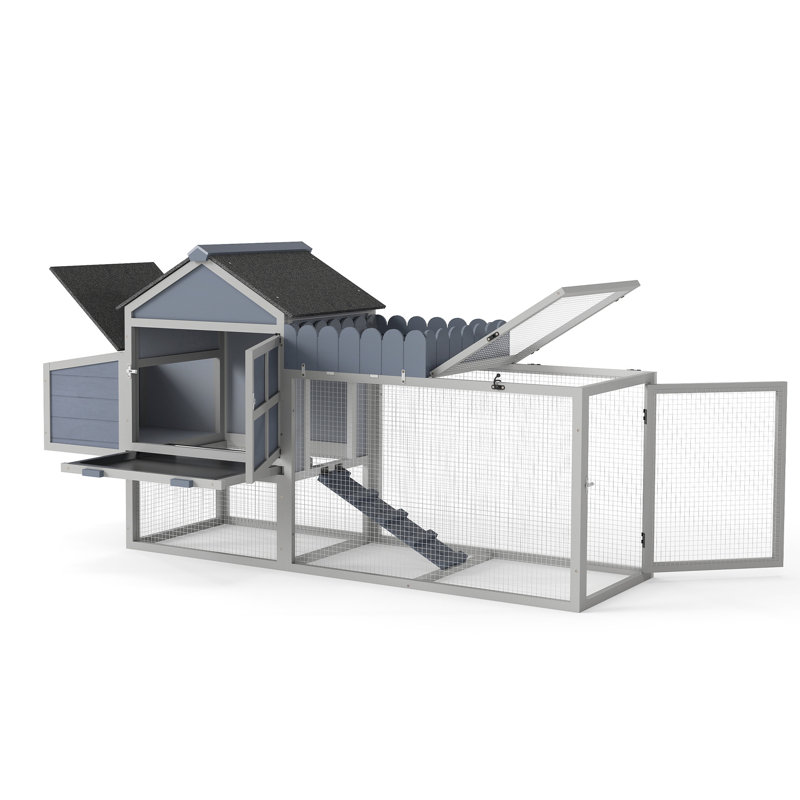 Poulailler de 80 pouces 2 avec nichoir, filet, jardinière et toit, conçu pour la cour arrière, gris, structure de ventilation grise de 80 po, production d'œufs à l'épreuve des intempéries