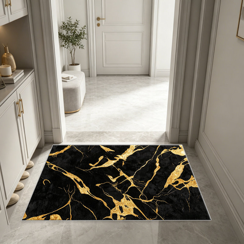 Marble Gold & Black carpet-easy to clean, machine-washable, soft and comfortable; suitable for door mats, kitchens, living rooms, bedrooms, corridors, and laundry areas. Easy to clean, durable carpet for home decoration.