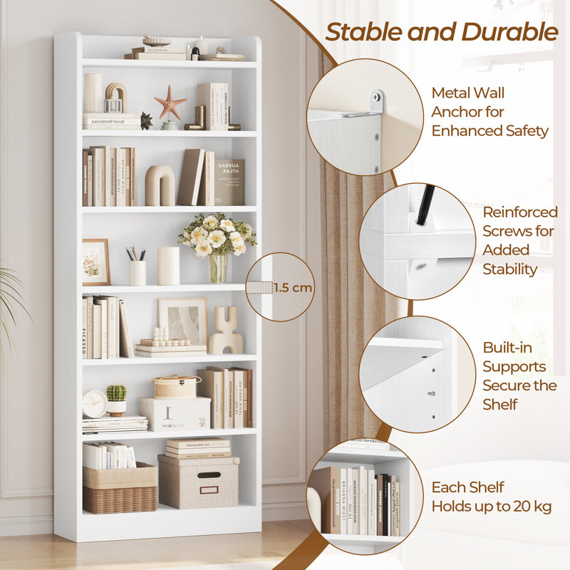 Standard Bookcase, (7 Shelves) 182.5cm H x 60cm W x 24cm D, White