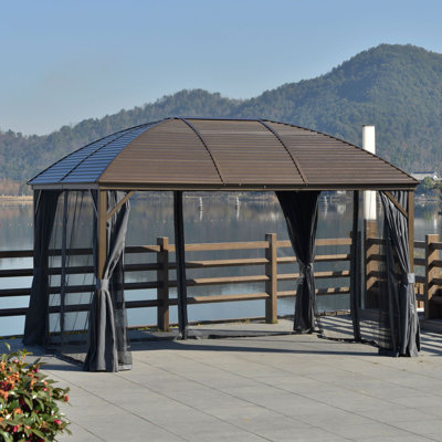 Hardtop Gazebo 10 ft. x 13 ft. Steel 1 Piece Hardtop Gazebo Dark Gray Metal Roof