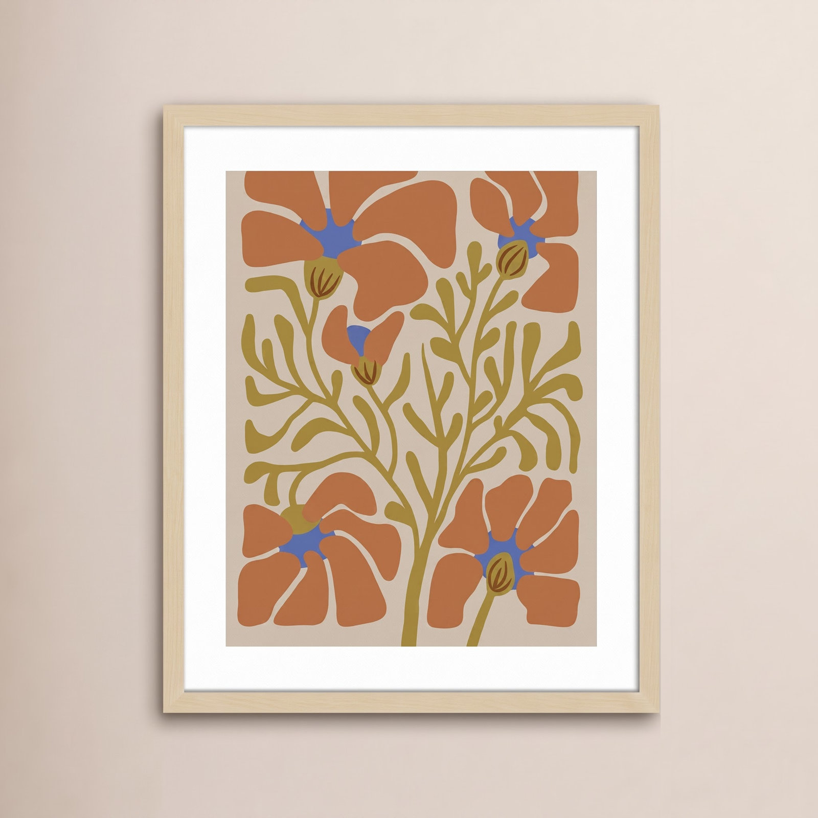 Expressive Abstract House Plant Orange Print, Brown, 25" H x 21" W x 1" D