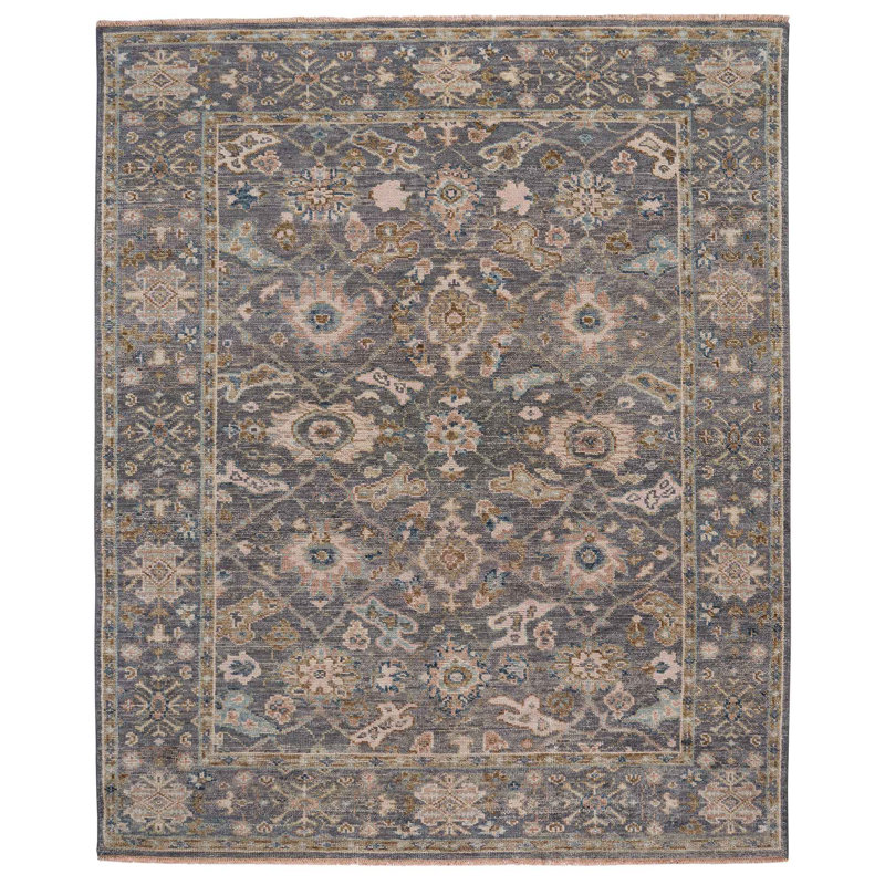 Wentworth-Edison Hand Knotted Wool Oriental Area Rug in Gray, Rectangle 10' x 14'