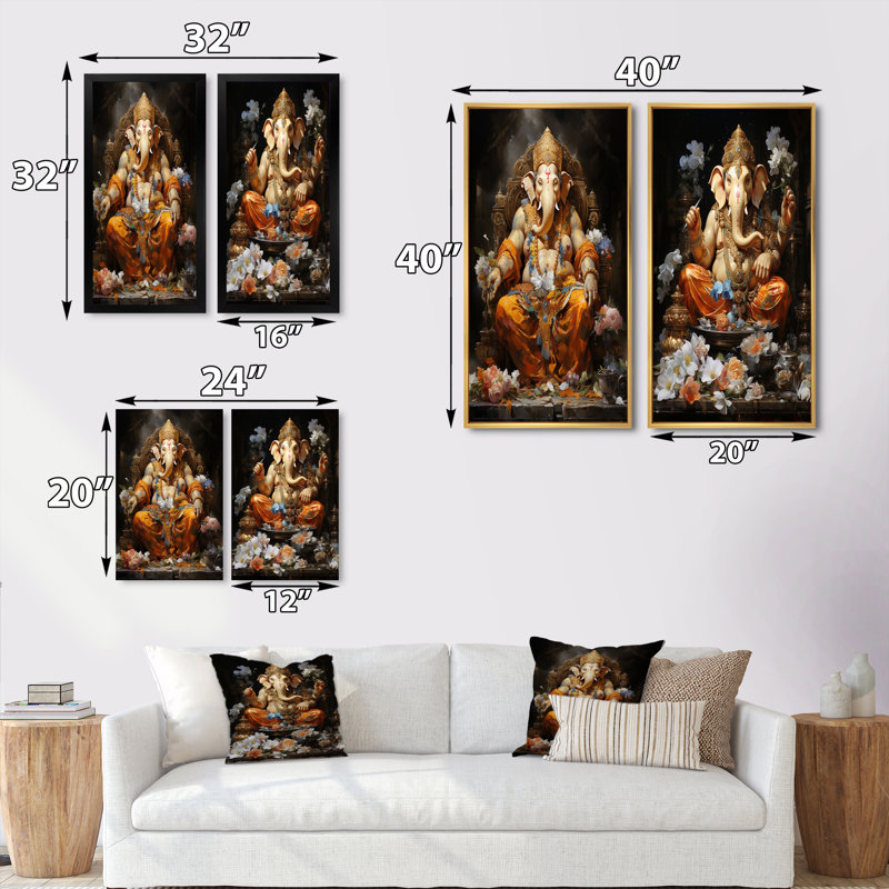 «Hinduisim Art Ganeshas Blessing» «Hinduisim Art Ganeshas Blessing» 2 - Pièces sur, Encadrement doré, H 20 po x l 24 po