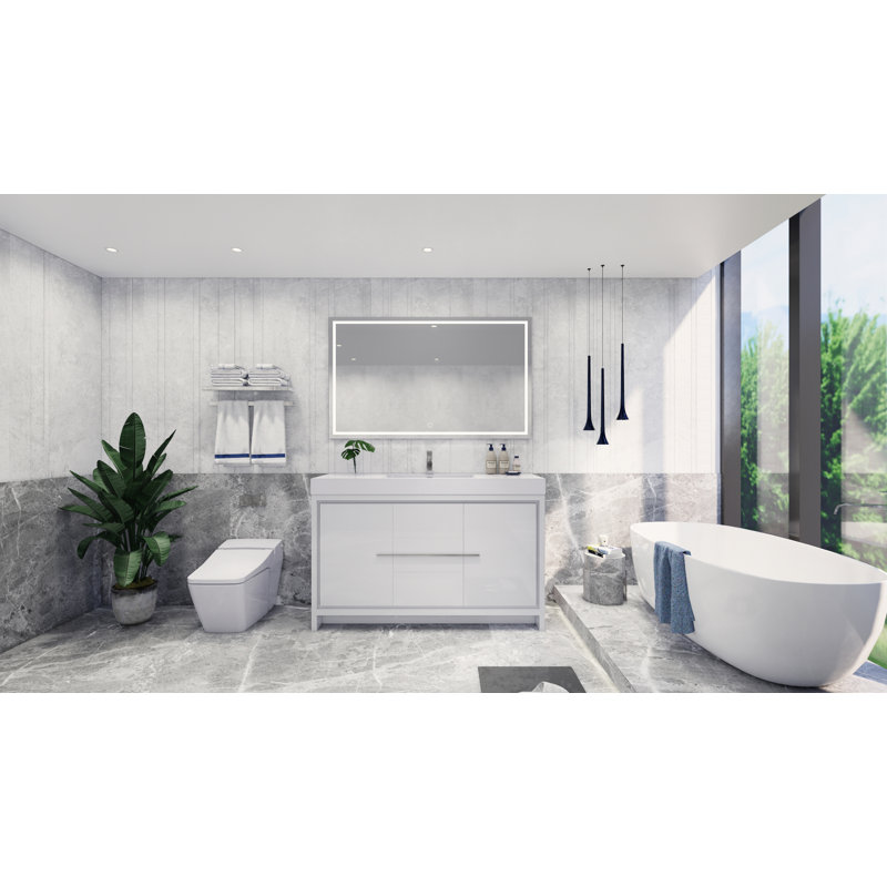 Ensemble de meuble-lavabo simple 60 po Chaumont, Blanc lustré, Chrome