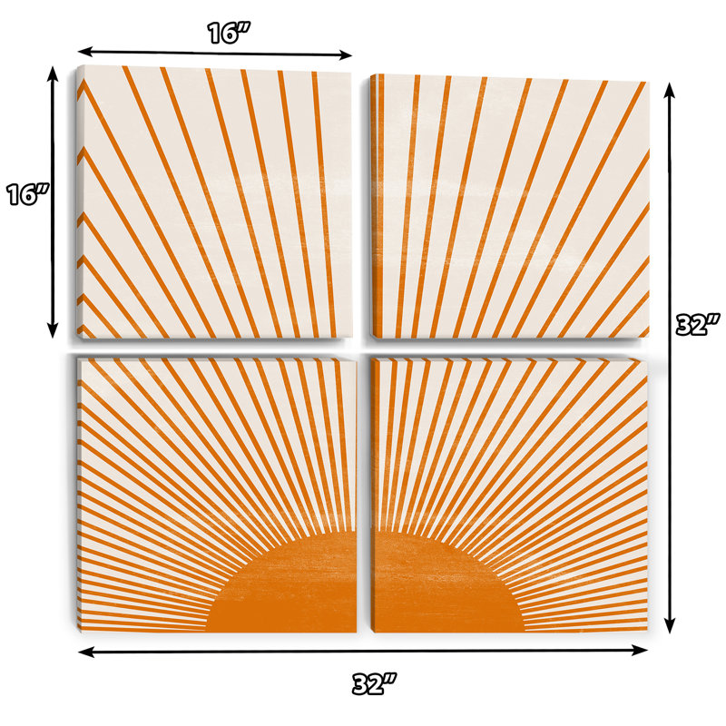 Orange Sun Print III - ensemble de 4 reproductions d'art moderne sur toile