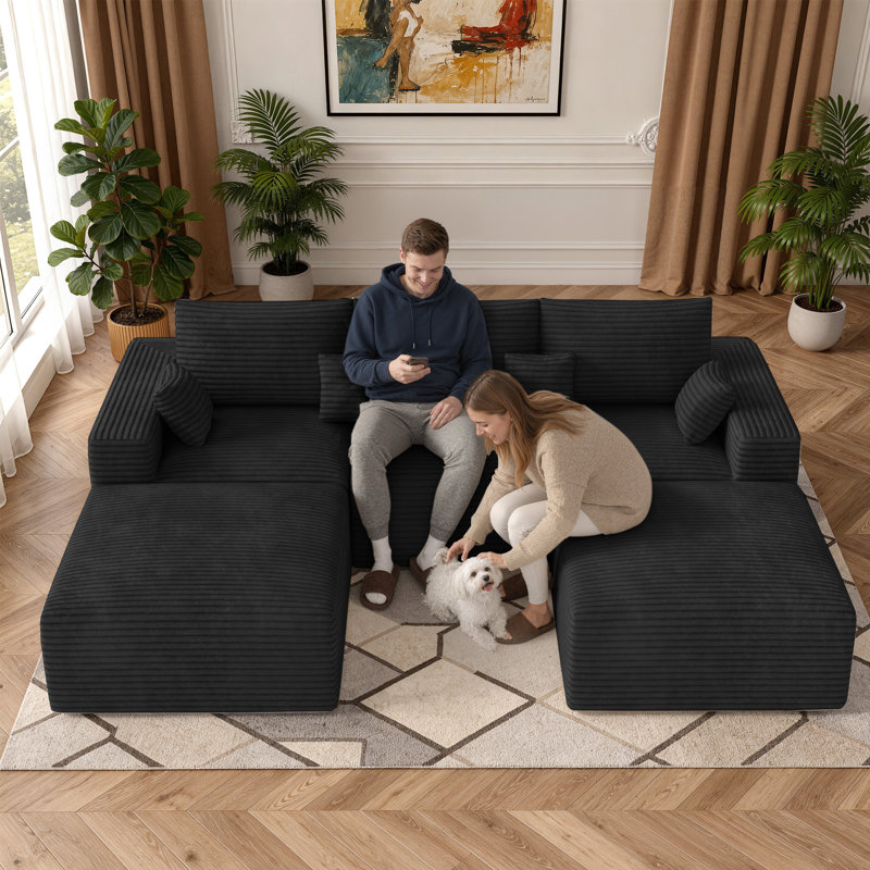 3 Seater Fabric Corner Sofa, Black