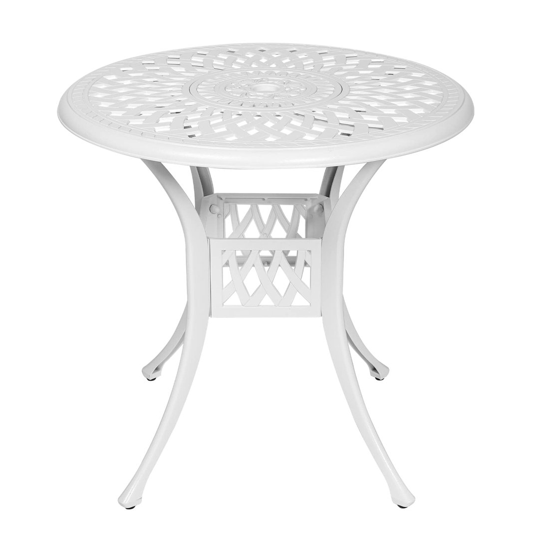 MEETWARM 31" Round Patio Bistro Table, Outdoor Cast Aluminum Small Dinning Table with 2" Umbrella Hole Bloomsbury Market 