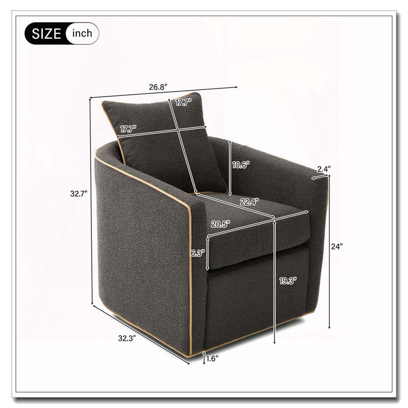 Fauteuil pivotant rembourré Fauteuil club, Gris foncé
