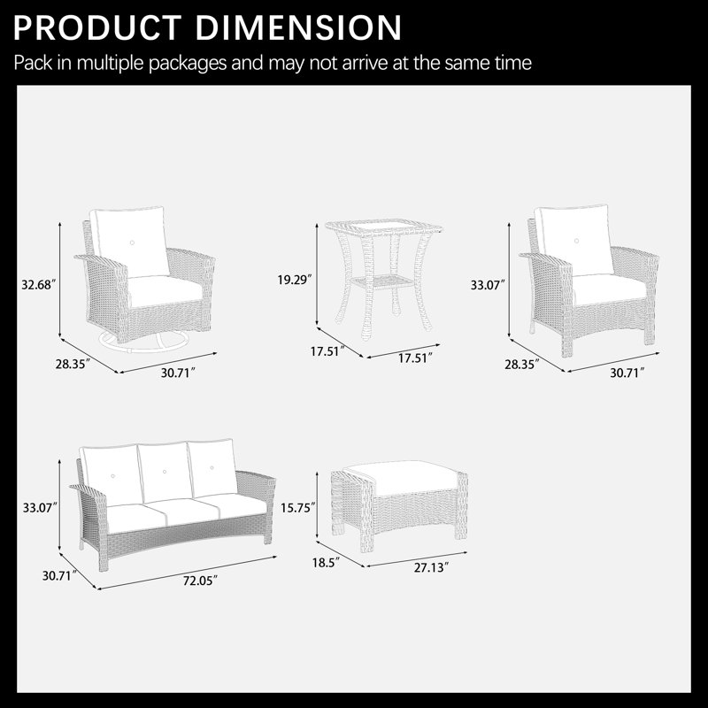 Lark Manor™ 9 Piece Wicker Patio Furniture Set, Classis Outdoor Conversation 360 Degree Swivel Chairs Set with Coffee Table