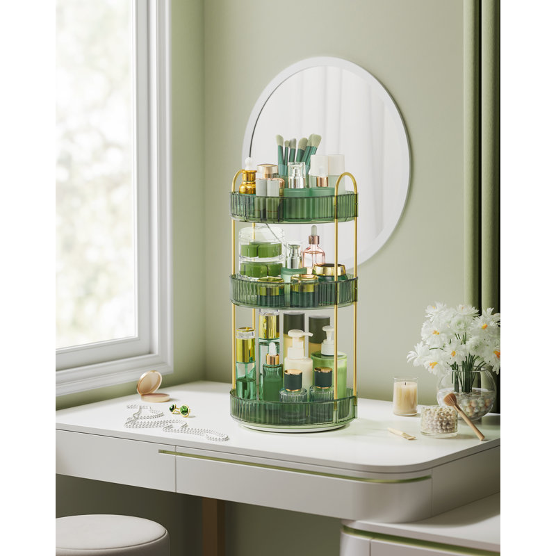 Rotating Makeup Organiser, 3 Tier Round Vanity Organiser, Green