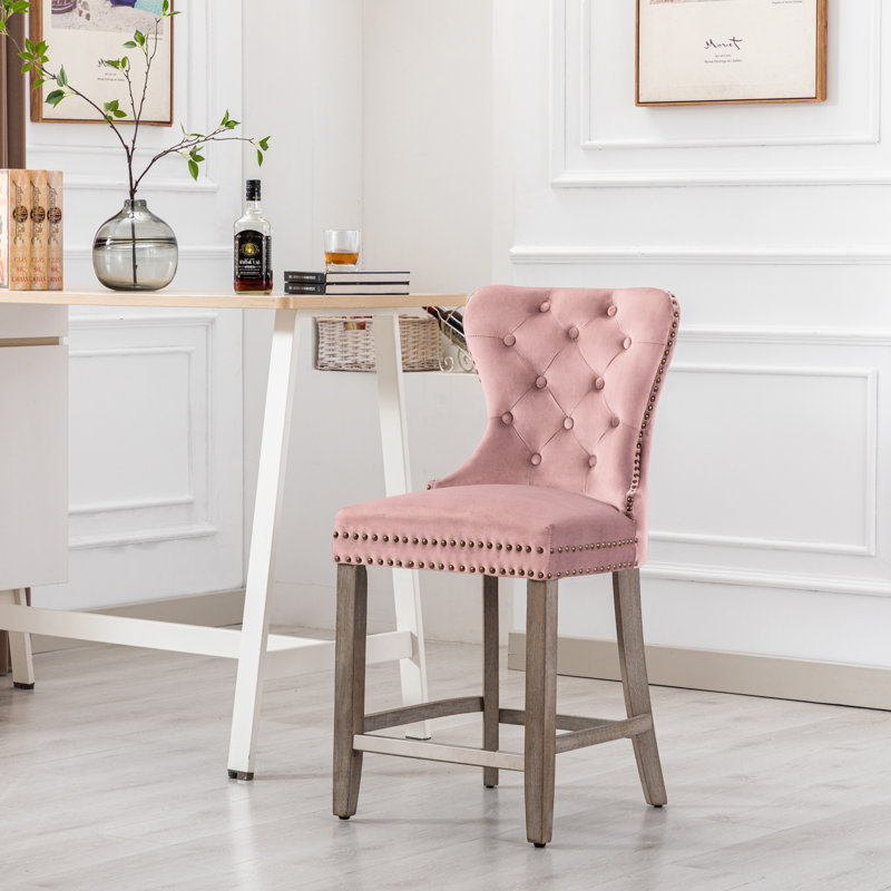 Tabouret de bar et de comptoir Kirsten, Tabouret de comptoir (siège d’une hauteur de 24, Rose / cadre gris antique