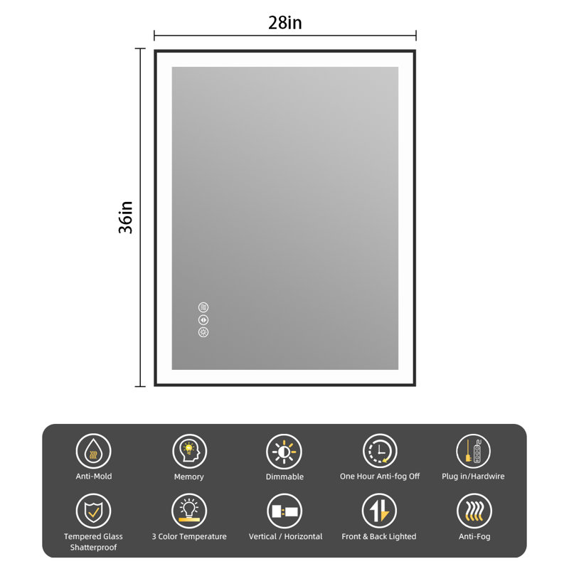 Miroir de salle de bain Lunara, 36 po x 28 po