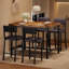 Ensemble table haute de bar 5 pièces pour 4 personnes - Table haute de bar + 4 tabourets de bar rembourrés avec dossier et repose-pieds - Structure métallique compacte, protections d'angle - Brun classique
