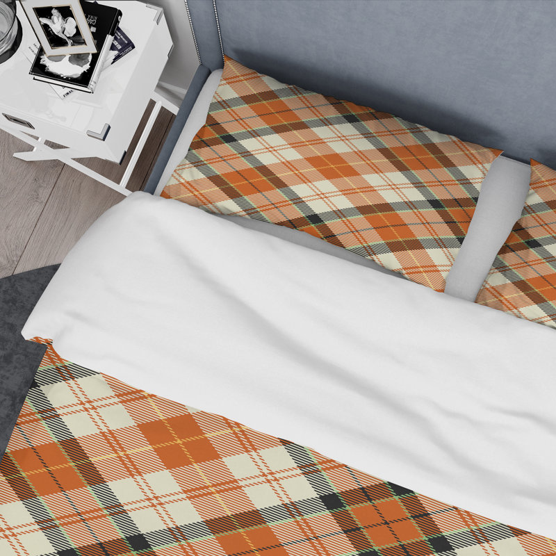 Ensemble de housse de couette en microfibre crème / orange 3 pièces, Housse de couette pour grand lit et 2 taies décor