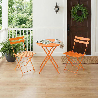 Ensemble bistro 3 pièces pour terrasse, table et chaises en métal, orange