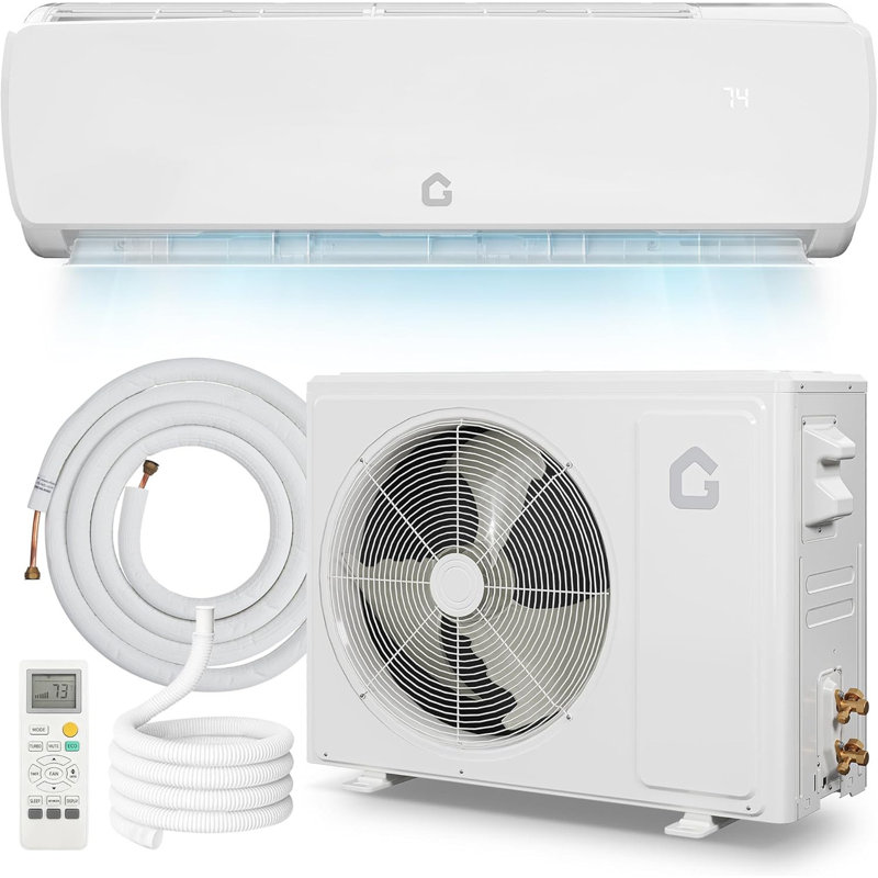 Mini pompe à chaleur / à courant alternatif sans conduit 12 000 BTU 19 SEER2, refroidissement / chauffage / déshumidification 3-en-1, ultra-silencieux 23-42dB, 230V avec ensemble pré-évasé de 10 pieds pour la maison, le bureau