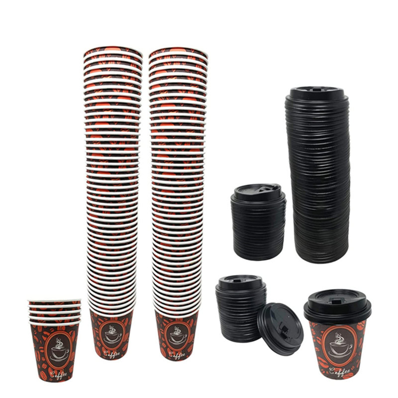 Paquet de 100 tasses à café en papier jetables de qualité avec couvercles - 8 oz