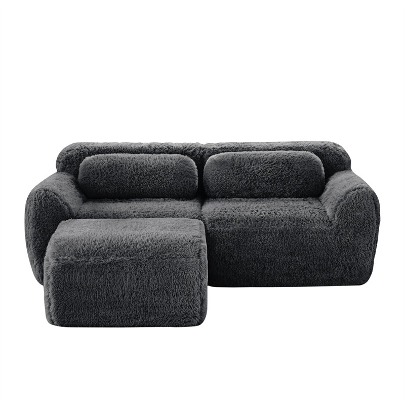 80.3" L-Shaped 2-Seater Sofa with Ottoman, Dark Gray Fabric