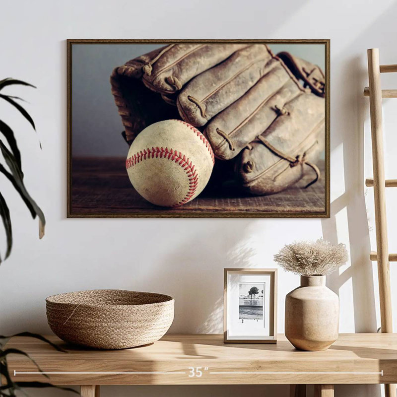 Souvenirs de baseball, 25 po x 17 po, Cadre flottant noyer