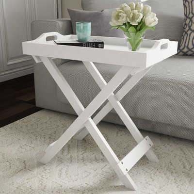 Kincheloe Folding End Table - Wooden Stand with Removable TV Tray for Serving - Night Stand