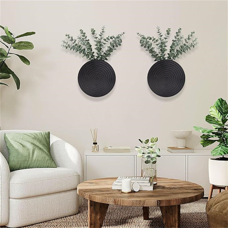Set Of 2 Wall Planter For Indoor Plants, Black Wall Decor For Living Room, Bathroom,Modern Farmhouse Wall Vases For Dried Flowers And Faux Greenery Decor(Black)