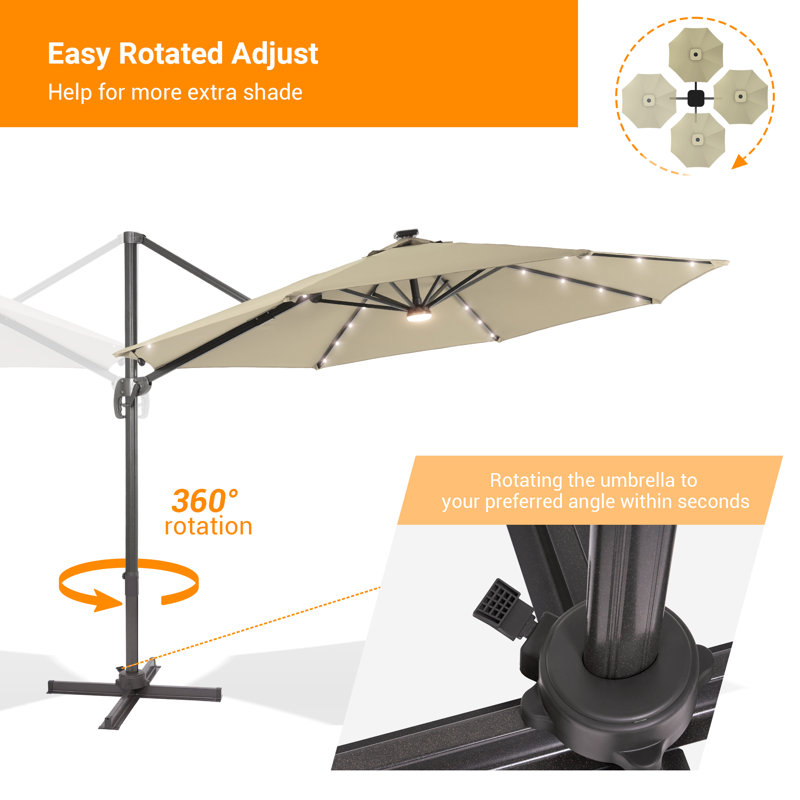 Rosell 132" Lighted Cantilever Umbrella, Sable