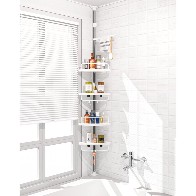 Serviteur de douche en coin 4 couches, tablette de douche réglable, organisateur de poteau en acier inoxydable à tension constante, antirouille de 3,3 à 9,8 pi